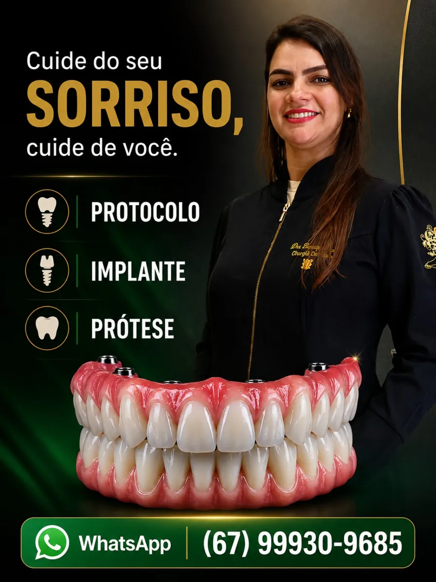 Dra. Beatriz Modesto apresentando protocolo, implante e prótese dentária
